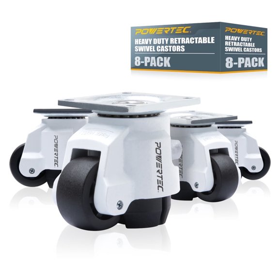 POWERTEC 8PK 2 inch Leveling Casters | Heavy Duty with Adjustable Ratcheting Handles | Retractable and Swivel Castors (17300-P2)