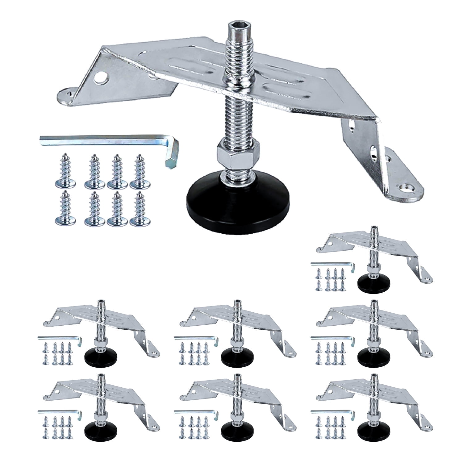 POWERTEC 8PK Corner Leveling Feet, Heavy Duty Adjustable Corner Bracket Levelers with Nylon Foot for Cabinets, Vanities, Furniture & Shelves (71157-P2)