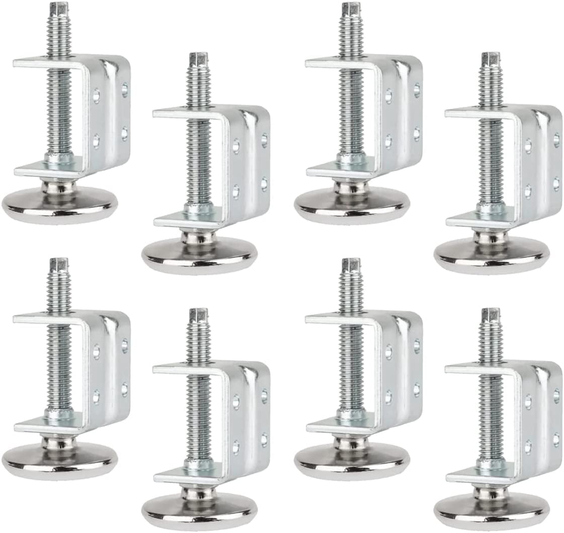 POWERTEC 8PK Leveling Feet, Adjustable U-Bracket with Non-Marring Leveler Pads, Heavy Duty Furniture Leg Levelers for Cabinets, Tables, Workbenches, Furniture (71151-P2)