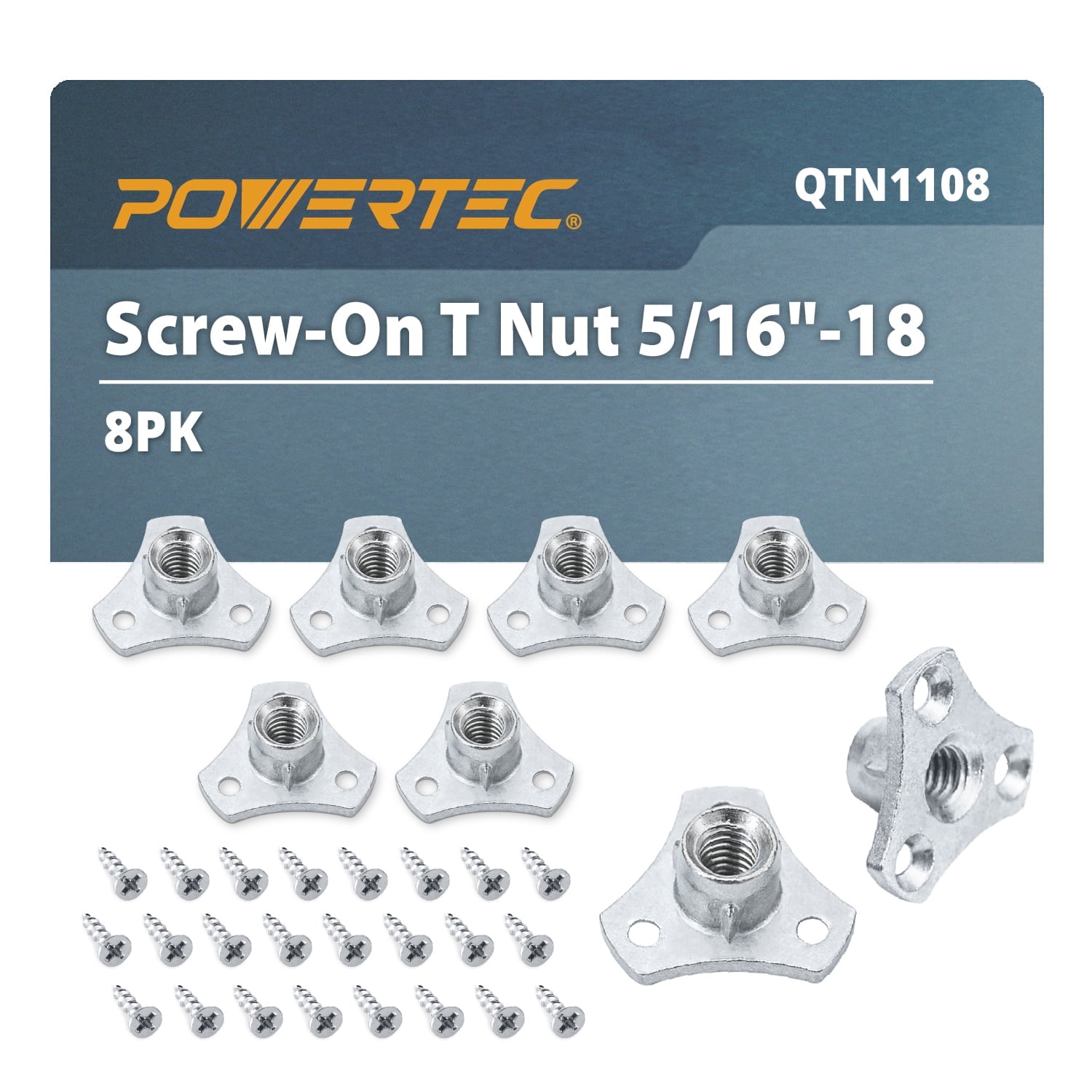 Zinc-Plated Screw-On Tee Nuts with Screws, 5/16"-18, 32 Pieces