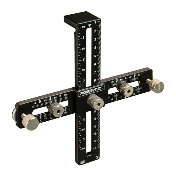 POWERTEC Cabinet Hardware Jig for Knobs, Handles & Pulls - Adjustable Drill Guide Template Tool for Cabinets, Woodworking, Doors & Drawers (72186N)
