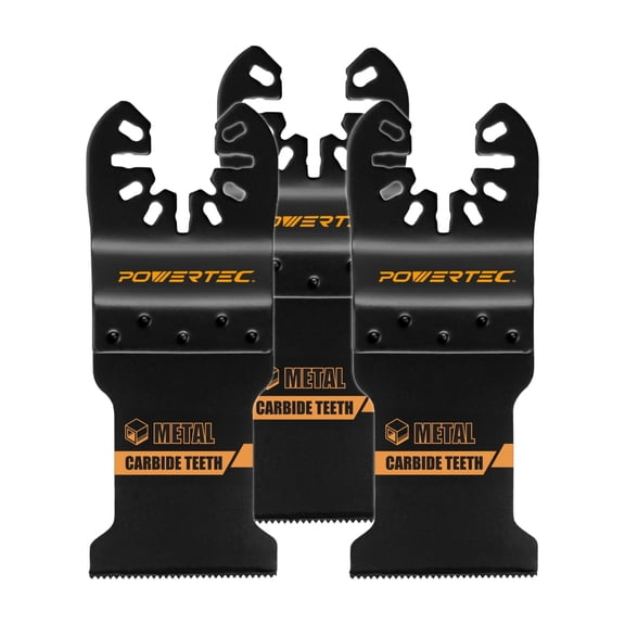 POWERTEC Carbide Oscillating Tool Blade 3pc Set – Multitool Blades with 2 Adapters for Cutting Hardened Metal, Bolts, Screws, and Nails (14501N)