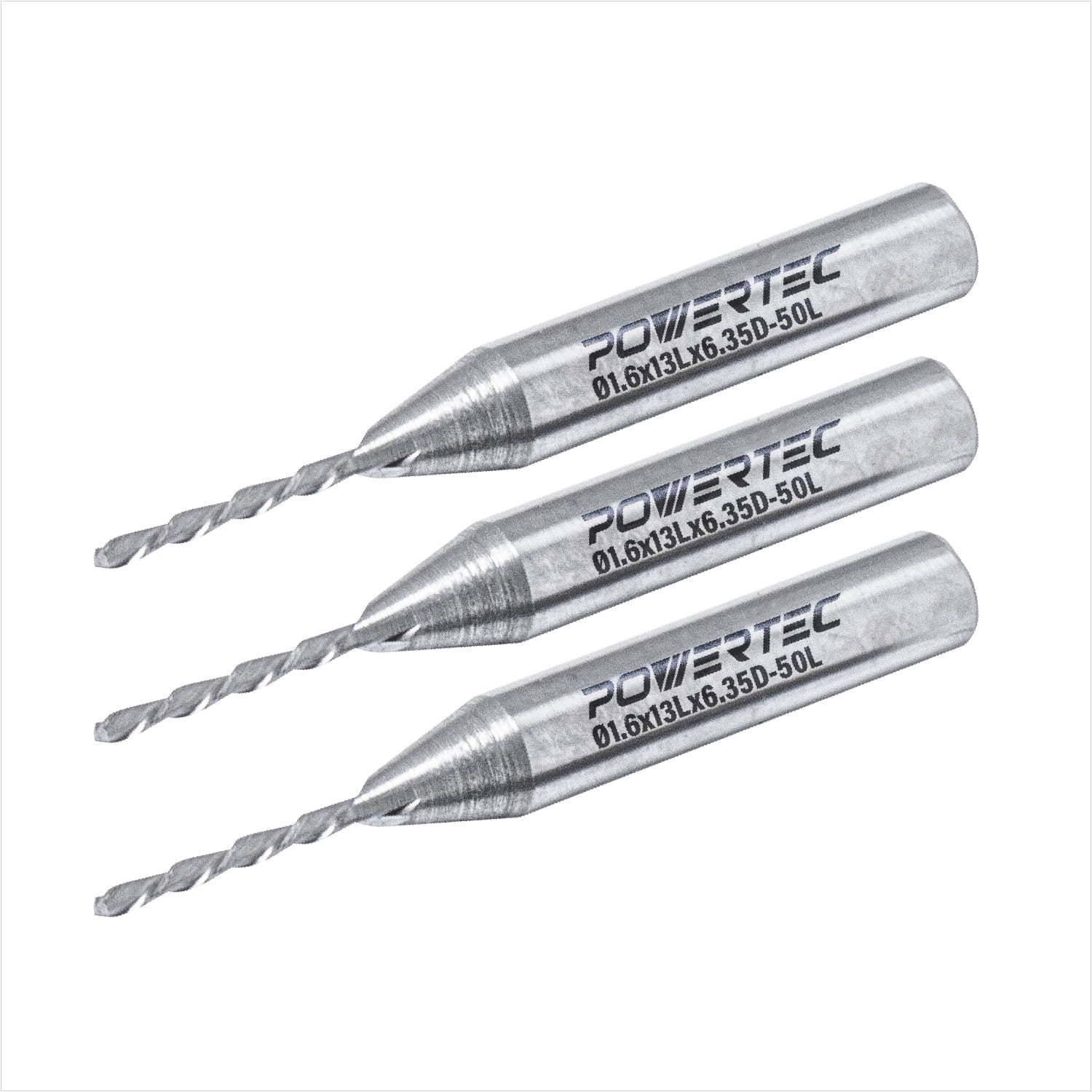 POWERTEC Down Cut Spiral 1/16" Router Bit, 1/4" Shank Tungsten Carbide Router Bit with 1/2" Cutting Length & 2" Long. Fits CNC Router, Handheld Router, Router Table & Plunge Router, 3 PK (73038-P3)