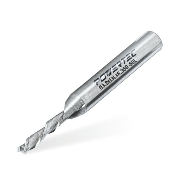 POWERTEC Down Cut 1/8" Spiral Router Bit w/ 1/4" Shank Carbide Router Bit, 1/2" Cutting Length & 2" Long. Fits CNC Router, Handheld Router, Router Table & Plunge Router for Router Bushing (73040)