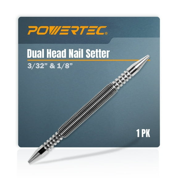 POWERTEC Dual Head Nail Setter, Hammerless 3/32" & 1/8" Spring Loaded Nail Set and Punch Tool, 5000 PSI Striking Force for Setting Proud Brad Nails (71937N)