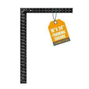 POWERTEC Framing Square 16 x 24 Inch Carpenter Square with Imperial & Metric Graduations, Woodworking Square for Carpenter, Woodworking, Construction, Stair Gauges (80036)