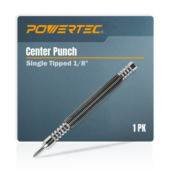 POWERTEC Hammerless Single Ended 1/8" Center Punch, Spring Loaded Nail Punch Tool, 5000 PSI Striking Force (71938N)