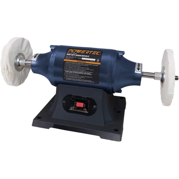 POWERTEC Jewelry Polisher/Bench Buffer Polisher with 2 Polishing Wheel, 6-Inch Buffing & Polishing Machine, Benchtop Buffer for Metal, Jewelry, Knives, Wood, Jade and Plastic (BF601)