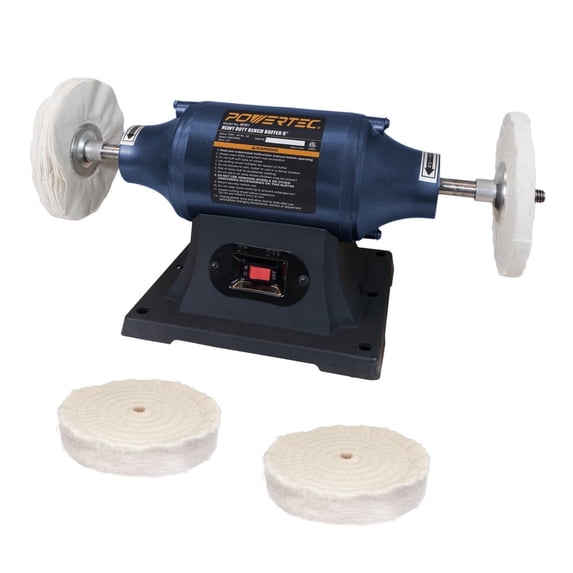 POWERTEC Jewelry Polisher/Bench Buffer Polisher with 4 Polishing Wheel, 6-Inch Buffing & Polishing Machine, Benchtop Buffer for Metal, Jewelry, Knives, Wood, Jade and Plastic, BF601C