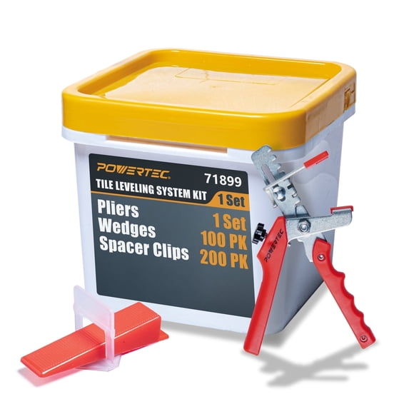 POWERTEC Leveling System Kit with Plier, Wedges 100PK & 1/16" Tile Spacer Clips 200PK for Floor and Wall Installation , 71899N, 1 Set, Red