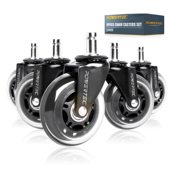 POWERTEC Office Chair Casters Set of 5 | 3" Heavy Duty & Non Marring Wheels Safe for All Floors Including Hardwood, 17101