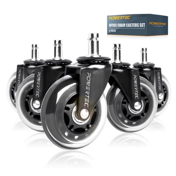 POWERTEC Office Chair Casters Set of 5 | 3" Heavy Duty & Non Marring Wheels Safe for All Floors Including Hardwood (17101)