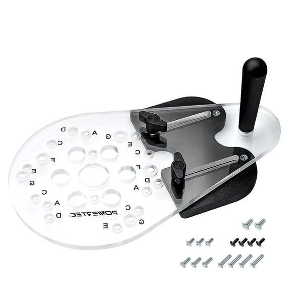 POWERTEC Universal Offset Router Base Plate w/Edge Routing Reversible Fence Guide, Marked Predrilled Holes Fits Listed Models Porter Cable, Bosch, Milwaukee, Ryobi, Makita, Dewalt, Craftsman (71398)