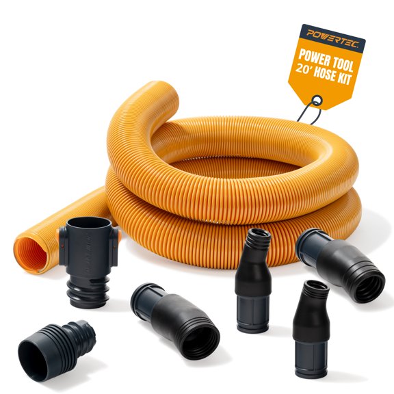 POWERTEC Power Tool Hose Kit w/ 20 Vacuum Hose, 4 Quick Change Adapters & Threaded Coupler Dust Collector Hose Kit for Connecting Table Saw, Power Tools to Shop Vacuums and Dust Collection System