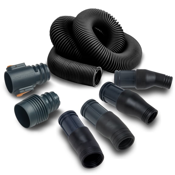 POWERTEC Power Tool Vacuum Hose Kit with 10' Hose, 4 Shop Vacuum Adapters & 2-1/2" to 2-1/4" Reducer for Miter Saw, Track Saw, Jigsaw, Orbital Sanders and Woodworking Power Tools (70376N)