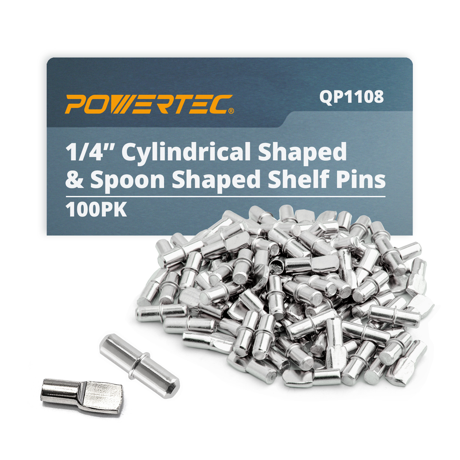 POWERTEC QP1108 100PK, 50 x Cylindrical Shaped 1/4 in. and 50 x Spoon