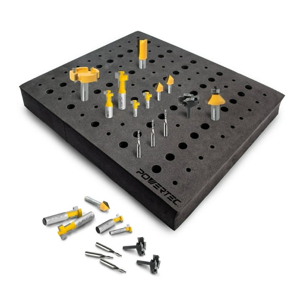 POWERTEC Router Bit Tray for 110 Bits. 50 1/2" and 60 1/4" Shank, Router Bit Holder, Woodworking Tools Form for 1/2" & 1/4" Shank Router Bits (71046)