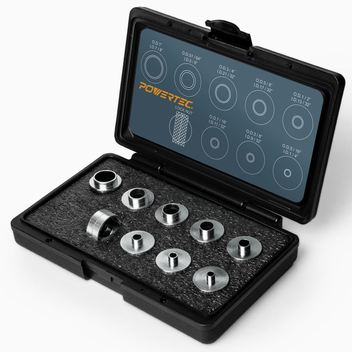 POWERTEC 10Piece Router Template Bushing Guide Set w/Storage Case