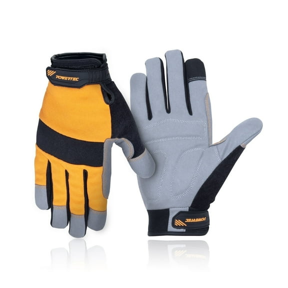 POWERTEC Safety Work Gloves | Work Gloves for Men and Women, Touch Screen, Flexible Breathable, Fit Padded Palm for Vibration Reduction, For Construction,Mechanical work & Light work 1 Pair (Size XL)