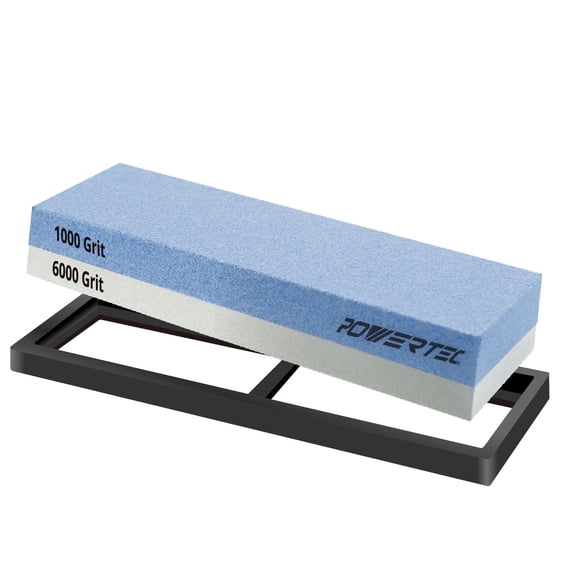 POWERTEC Sharpening Stone, Dual Sided 1000/6000 Grit Whetstone, Knife Sharpening Stone with Non-slip Rubber Base, 71916N