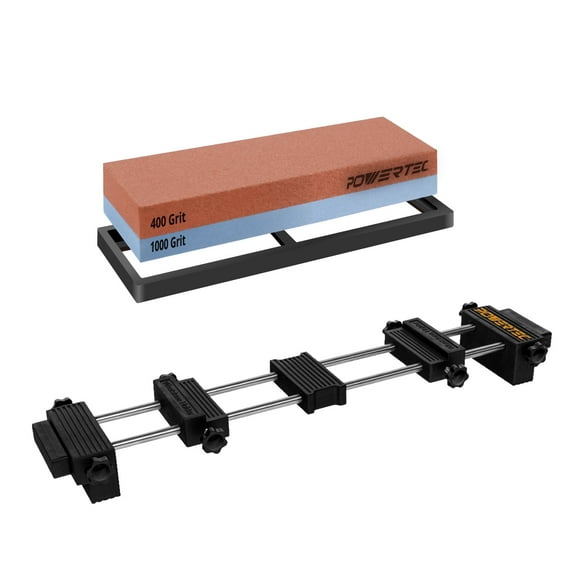 POWERTEC Sharpening Stone and Holder Set, Sink Bridge Stone Holder with Dual Sided 400/1000 Grit Whetstone and Non-slip Rubber Base (72200N)