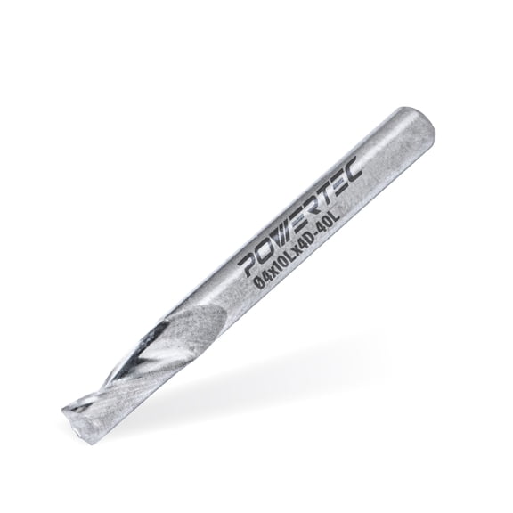 POWERTEC Single Flute End Mill 5/32'' Spiral Router Bit, 5/32" Shank Carbide Router Bit, 25/64" Cutting Length & 1-37/64" Long. Wood working Router Bits for Use on CNC Router, Router Bushing (73041)