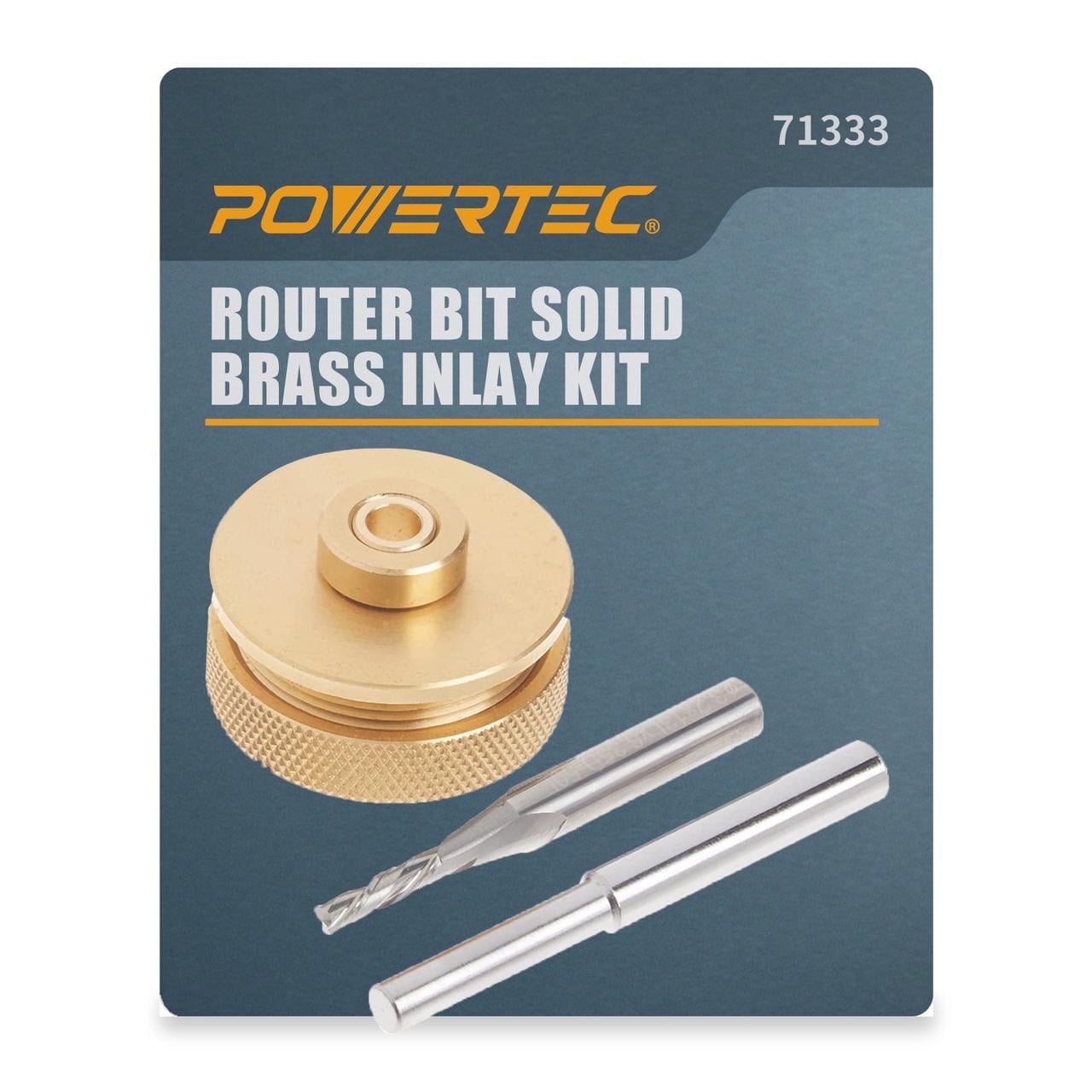 POWERTEC Solid Carbide Downcut Spiral Router Bits, Brass Inlay Kit with Router Guide, Collar, Centering Pin & 1/8" CD x 1/4" SH Router Bit, Compatible w/ 1/4" Router Templates for Woodworking (71333)