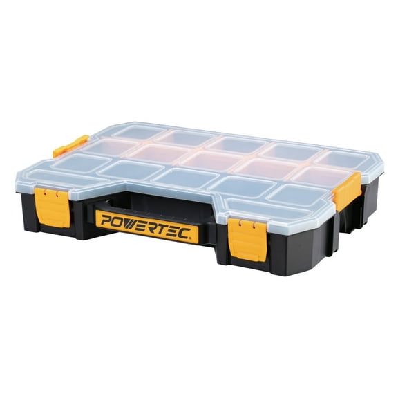 POWERTEC Stackable Tool Box Organizer with Removable Dividers - 17 Compartments, Interlocking, Portable Design (72118N)