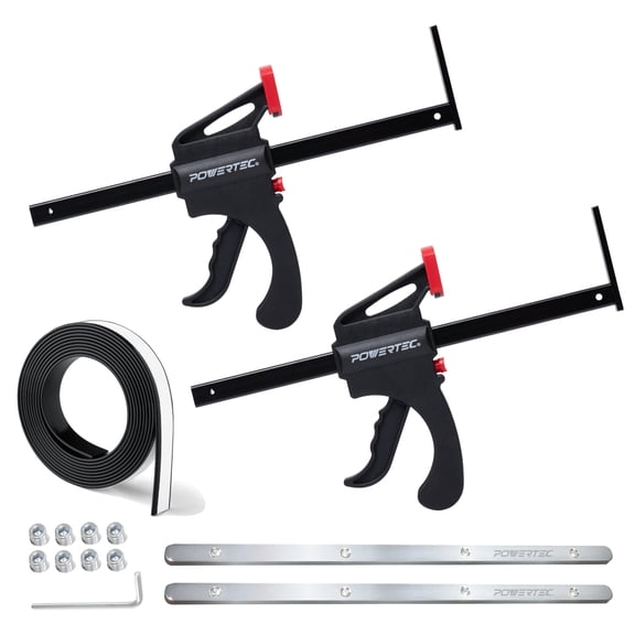 POWERTEC Track Saw Guide Rail Accessory Kit for Festool, Makita and DeWalt, Includes 55" Guide Rail Splinter Guard Replacement Strip, 2PK 8-3/4" Track Saw Clamps, and 2PK Guide Rail Connectors (72048