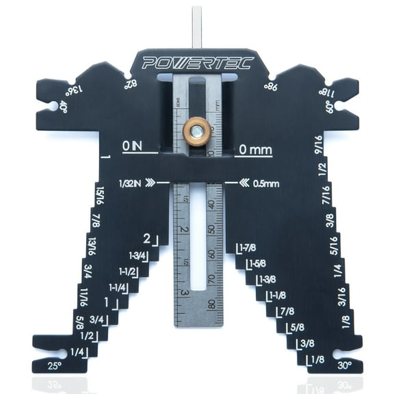POWERTEC Universal 5-in-1 Measuring Gauge Woodworking Tool - Drill Point, Chisel Angle, Height, Bit and Depth Gauge for Table Saw, Router Table (80023)
