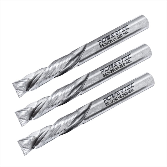 POWERTEC Up/Down Cut Compression 1/4" Spiral Router Bit, 1/4" Shank Carbide Router Bit w/1-7/64" Cutting Length & 2-1/2"Long.Fits CNC Router, Handheld Router, Router Table, Plunge Router,3PK(73039-P3)