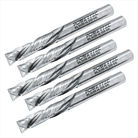 POWERTEC Up/Down Cut Compression 1/4" Spiral Router Bit, 1/4" Shank Carbide Router Bit w/1-7/64" Cutting Length & 2-1/2"Long.Fits CNC Router, Handheld Router, Router Table, Plunge Router,5PK(73039-P5)