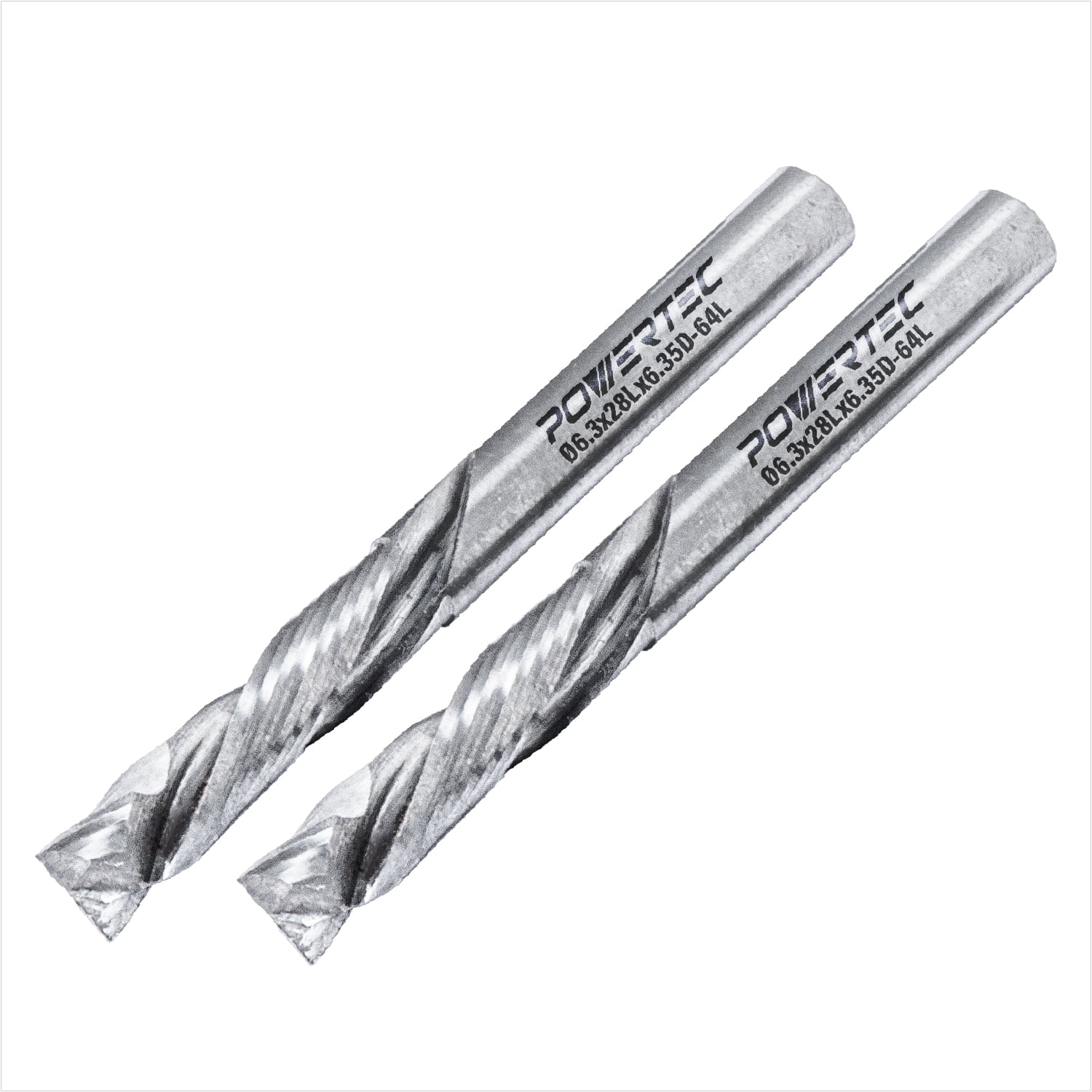 POWERTEC Up/Down Cut Compression 1/4" Spiral Router Bit, 1/4" Shank Carbide Router Bit w/1-7/64" Cutting Length & 2-1/2"Long.Fits CNC Router, Handheld Router, Router Table, Plunge Router,2PK(73039-P2)