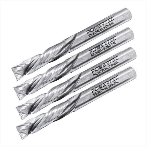 POWERTEC Up/Down Cut Compression 1/4" Spiral Router Bit, 1/4" Shank Carbide Router Bit w/1-7/64" Cutting Length & 2-1/2"Long.Fits CNC Router, Handheld Router, Router Table, Plunge Router,4PK(73039-P4)