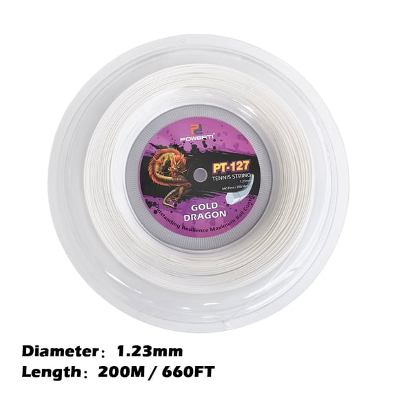 POWERTI 1.23mm Hexagonal Tennis Racquet String 200M/660FT Reel White Powerful Replacement String for Rackets 1.23 mm / 0.048 inches