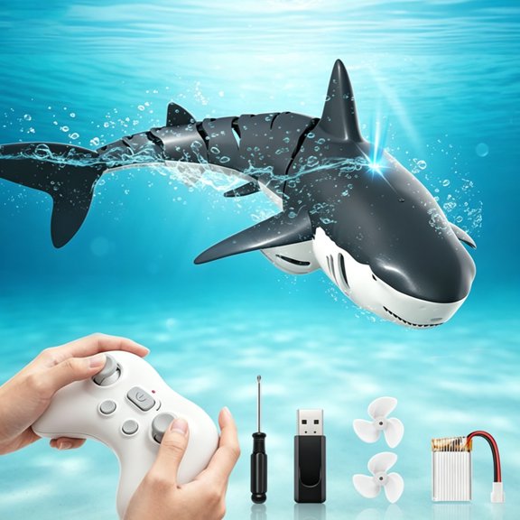 POWERVANT Electric RC Shark Toy with Light & Spray, 2.4Ghz 1:18 Scale High Simulation Fish for Pool, Water Fun Gift for Kids Ages 5-13 Boys & Girls
