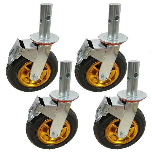 POWERWORKS 4 PCS 8"x 2" Scaffolding Rubber Caster Wheels Locking Brakes Swivel Rubber Cast 1100lbs