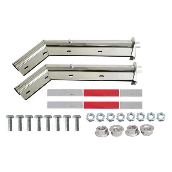 POWERWORKS Chrome Angled Spring Loaded Mud Flap Hanger Bracket Set 1-1/8" Bolt Spacing 27.5" Length with Reflective Tapes fit for Semi Trucks, 2PCS