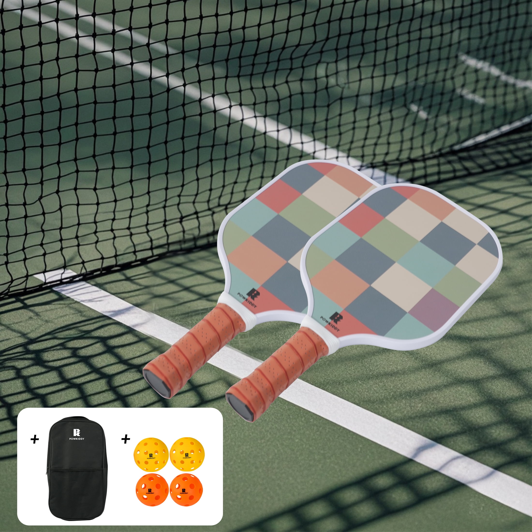 Pickleball Rocks POWKIDDY Pickleball Paddles Set of 2 Rackets with Balls and Bag ...