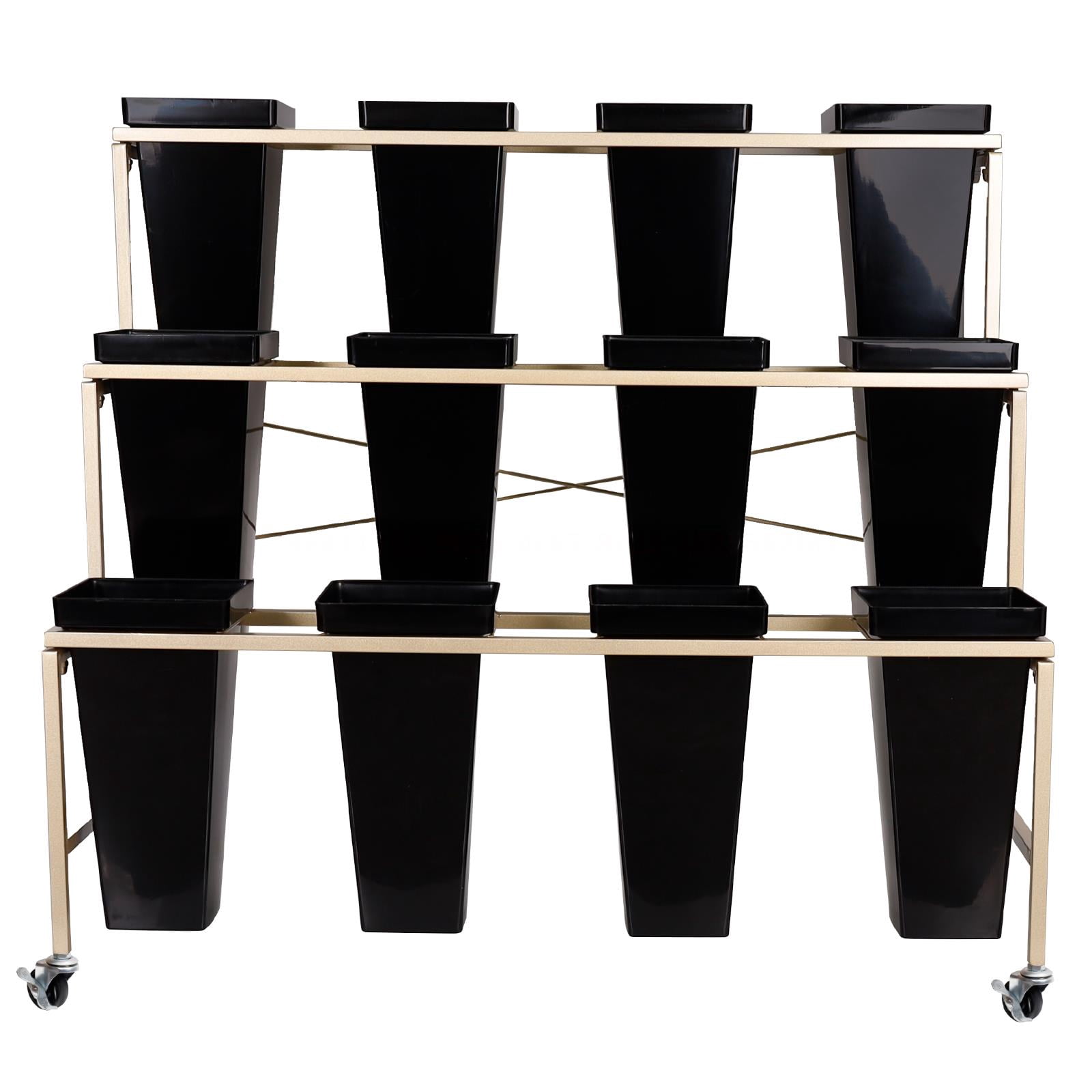 POWKOL 3 Layers Golden Plant Stand with 12 Black Square Buckets, 35.4 ...