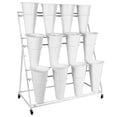 thumbnail image 1 of POWKOL 3 Layers Wrought Iron Plant Shelf, Movable Flower Display Stand with 12 White Round Buckets, Heavy Duty Florist Bouquet Rack for Patio, Garden, Fresh Flower Shop., 1 of 9