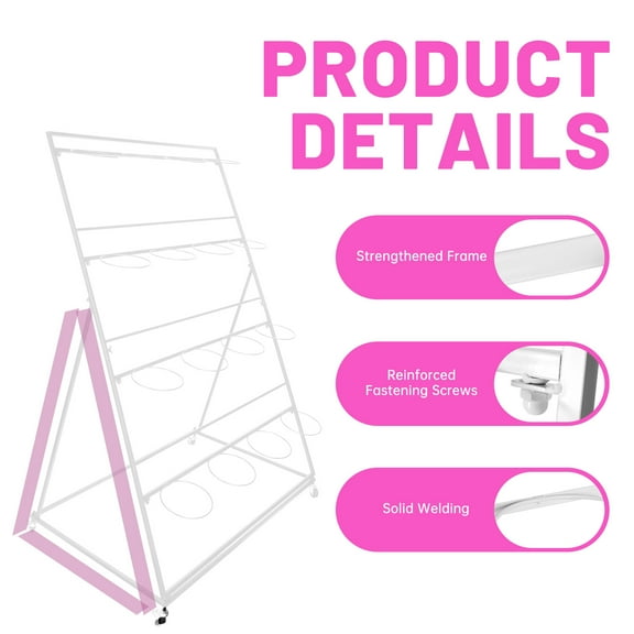 POWKOL 4 Layers Flower Display Stand with 16 Pots, Metal Florist Plant Stand with 4 Wheels, Movable Flower Bouquet Shelf for Flower Shop, Hotel, Wedding, Floral Pop-up Events, (White-Round Pot)