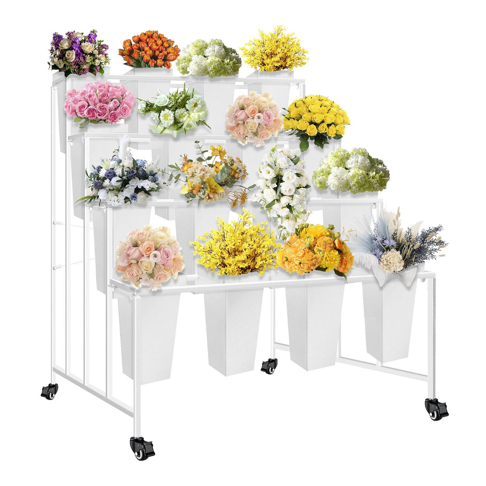 POWKOL 4 Layers White Plant Rack with 16 White Square Buckets, 44.8 ...