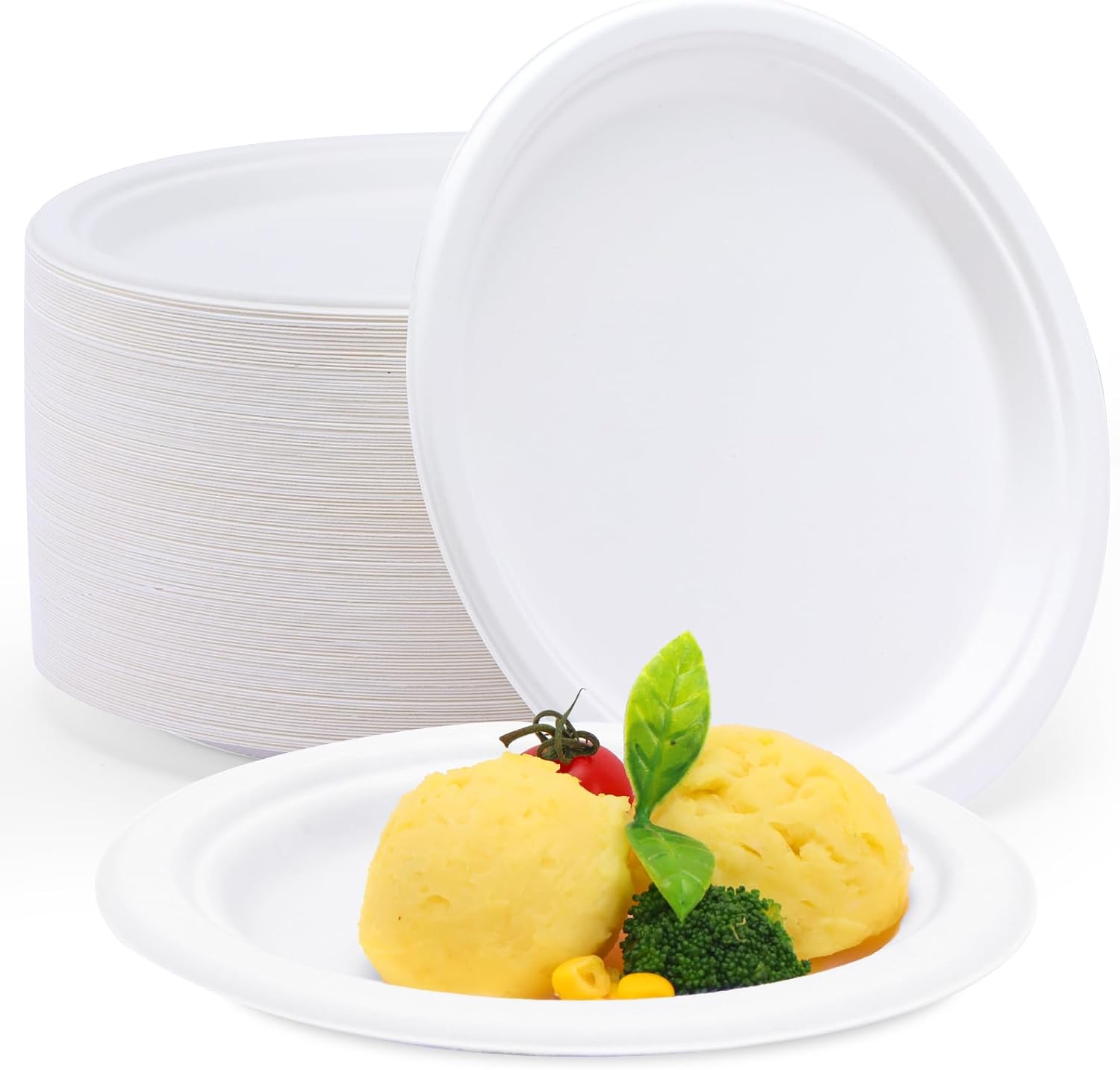 POWKOL 50 Pack 6 Inch Compostable Paper Plates Disposable Dinner Size