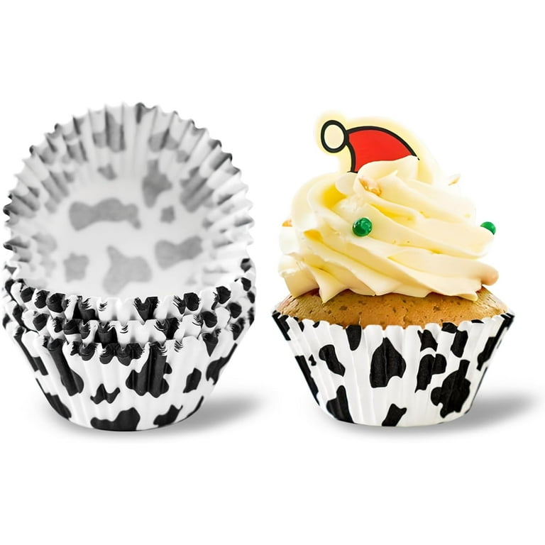 POWKOL Cow Paper Patterned Cupcake Liners 100 Pcs Mini Muffin Baking Cups Greaseproof Cupcake Papers Liners for Birthday Baby Shower Theme Party