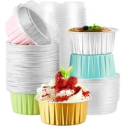 POWKOL Disposable Ramekins, 5 Colors Mixed 25 Pcs Mini Aluminium Foil Baking Cups with Lids Creme Brulee Cupcake Liners, Desert Cheesecake Pans Flan Molds Tin Cups Containers for Party Favor Birthday