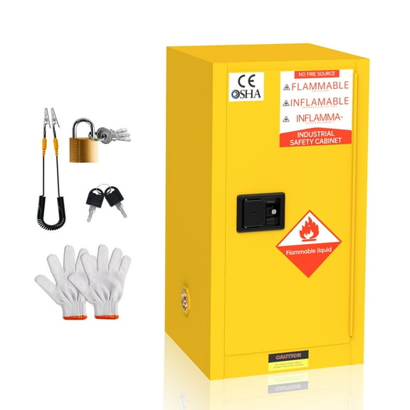 POWKOL Flammable Cabinet 6 Gallon Yellow, 18.11 x 18.11 x 35.5 Inchs Adjustable Shelf Flammable Storage Cabinet, for Commercial Industrial Home Use