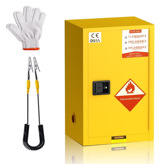 POWKOL Flammable Storage Cabinet 12 Gallon Yellow, 18.11 Inch x 23.23 Inch x 35 Inch Adjustable Shelf Flammable Cabinet, for Commercial Industrial Home Use