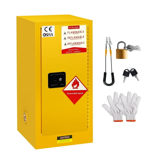 POWKOL Flammable Storage Cabinet Yellow, 18.11 Inch x 18.11 Inch x 35.5 Inch Adjustable Shelf Flammable Cabinet, for Commercial Industrial Home Use, 6 Gallon
