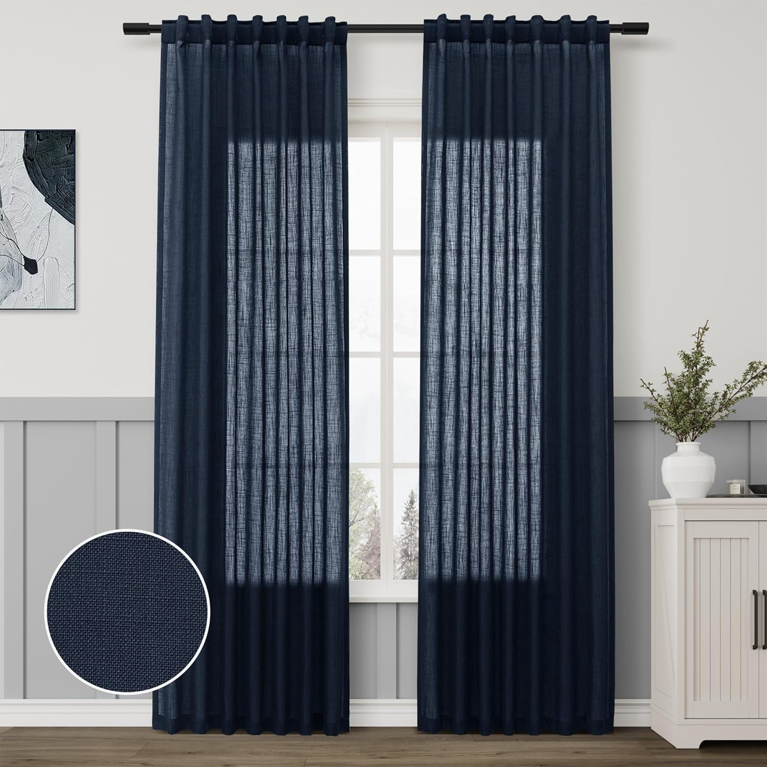 POWKOL Linen Curtains, 87 Inch Length 2 Panels, Light Filtering Linen ...
